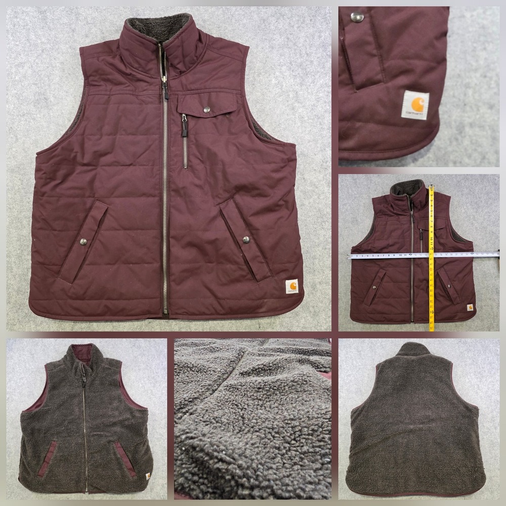 Carhartt Vest Womens XL? Red Sherpa Fleece Reversible Quilted Zip Workwear
